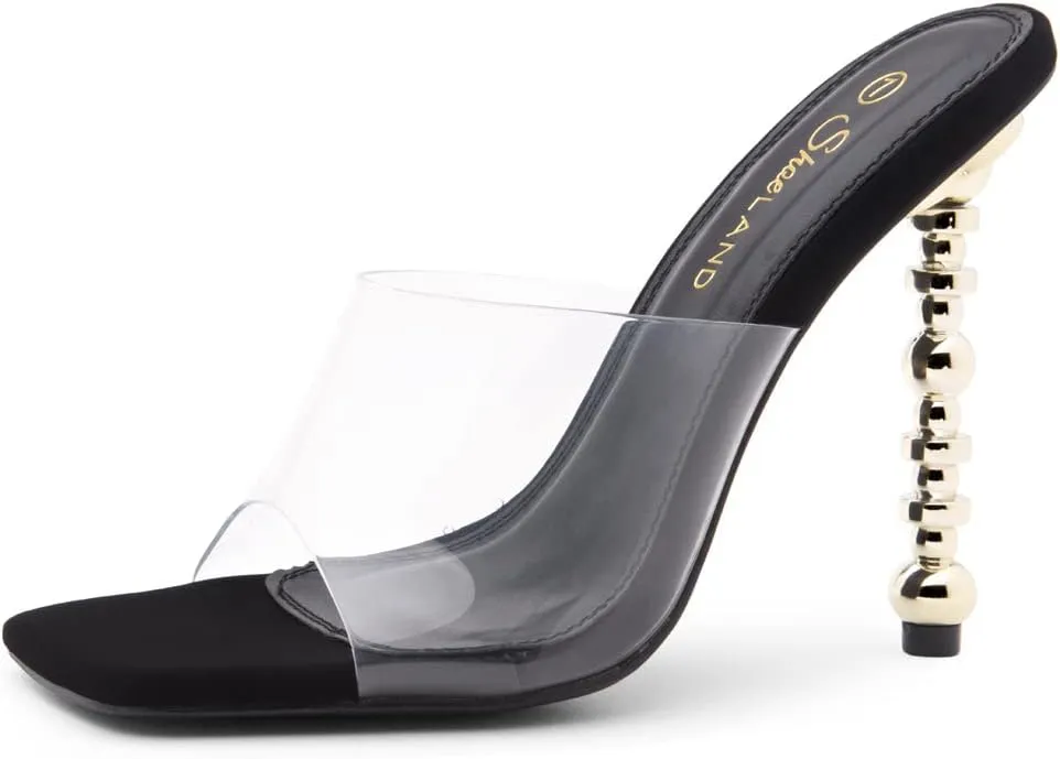 Shoe Land Women’s Clear Rhinestone Bow Heels – Double Bowknot & Adjustable Ankle Strap | Crystal Stiletto High Heels with Square Open Toe for Wedding & Party