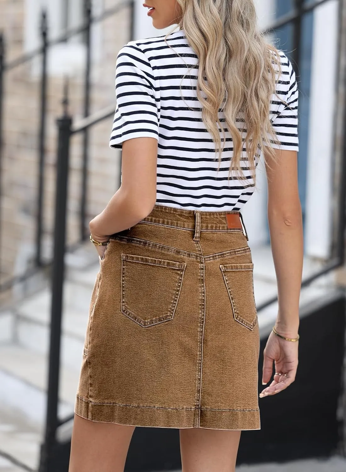 Sidefeel Women's Jean Skirt High Waisted Stretch Casual Summer Mini Skort Zimbaplatinum Denim Skirt with Pockets