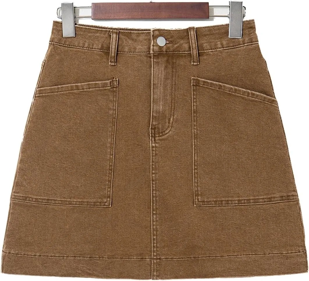 Sidefeel Women's Jean Skirt High Waisted Stretch Casual Summer Mini Skort Zimbaplatinum Denim Skirt with Pockets