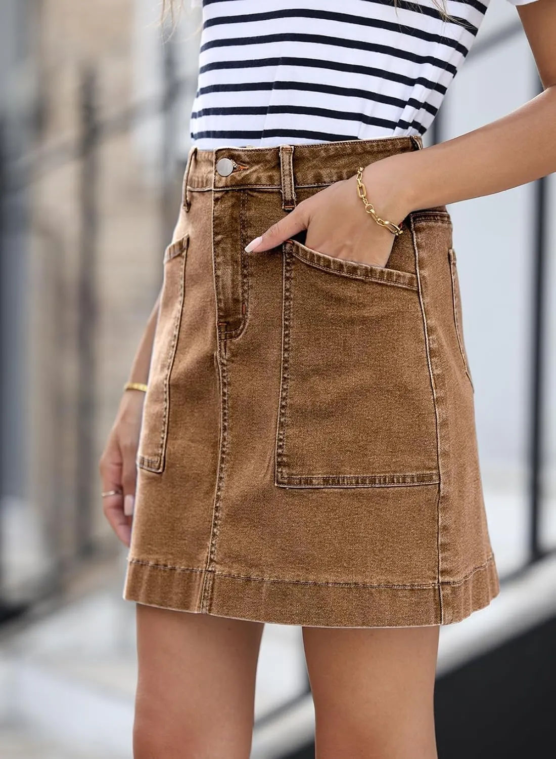 Sidefeel Women's Jean Skirt High Waisted Stretch Casual Summer Mini Skort Zimbaplatinum Denim Skirt with Pockets