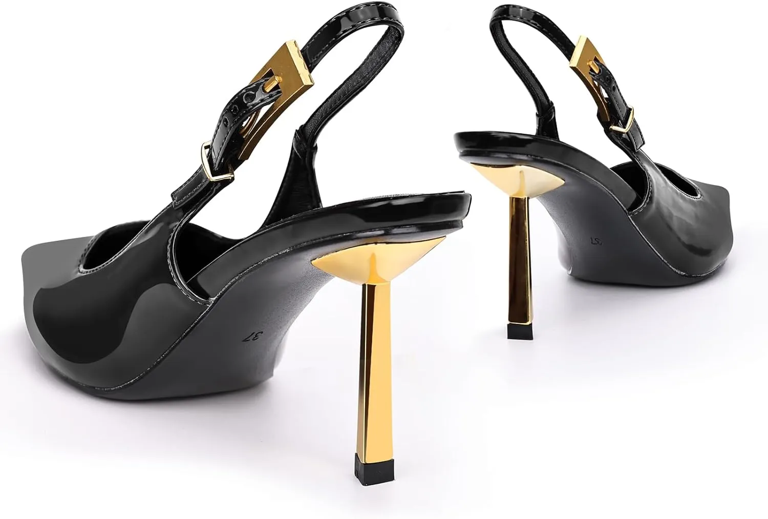 Slingback Heels Sandals for Women Patent Leather Metal Buckle Pointed Toe Sexy Casual Daily Dressy Wedding Shoes