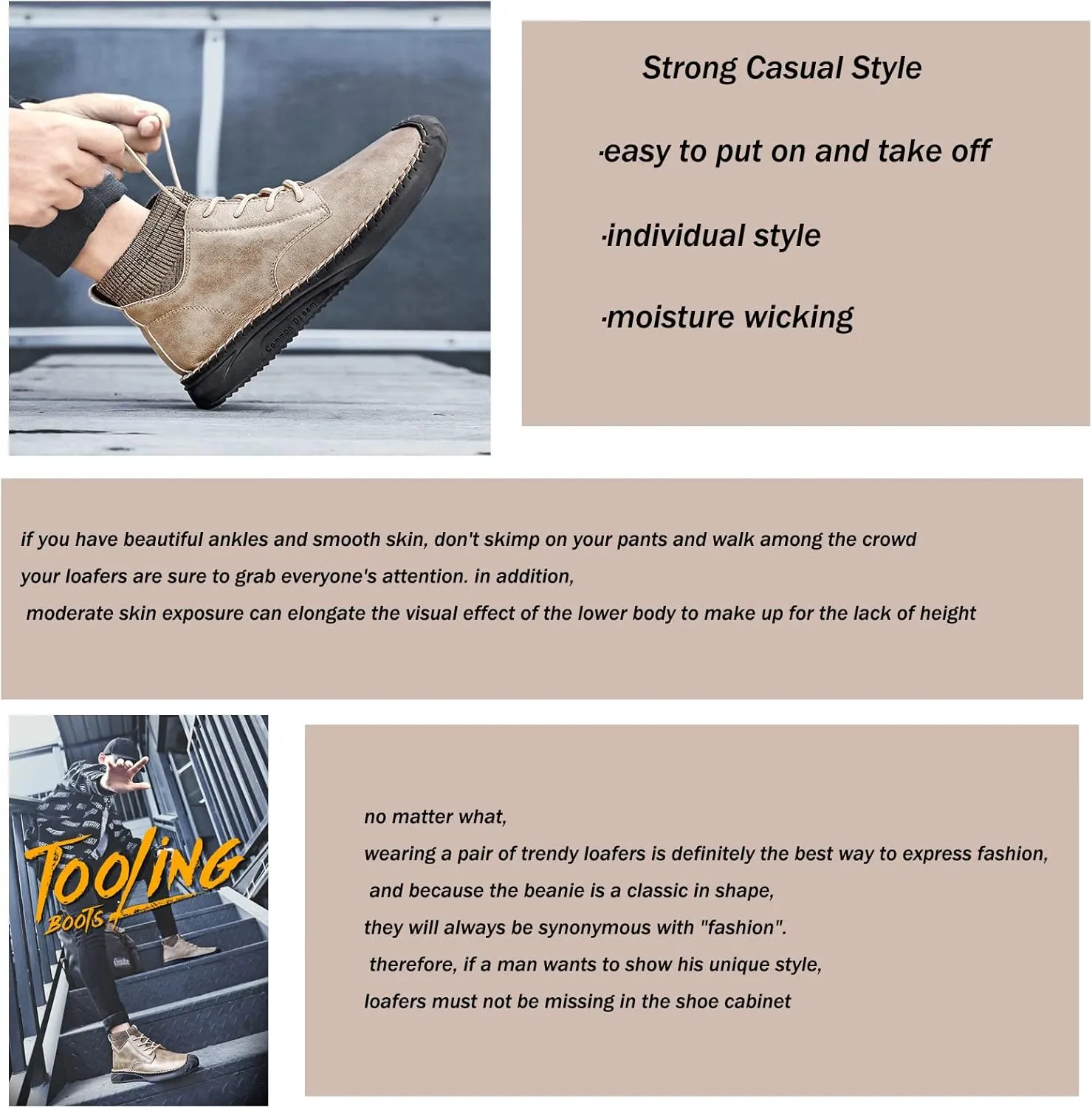 SOLPNOW Mens Leather Casual Mid Top Ankle Boots,Lace Up Handmade Stretch Mouth High Top Ankle Boots,Outdoor Slip Resistant Office Commuter Leather Boots
