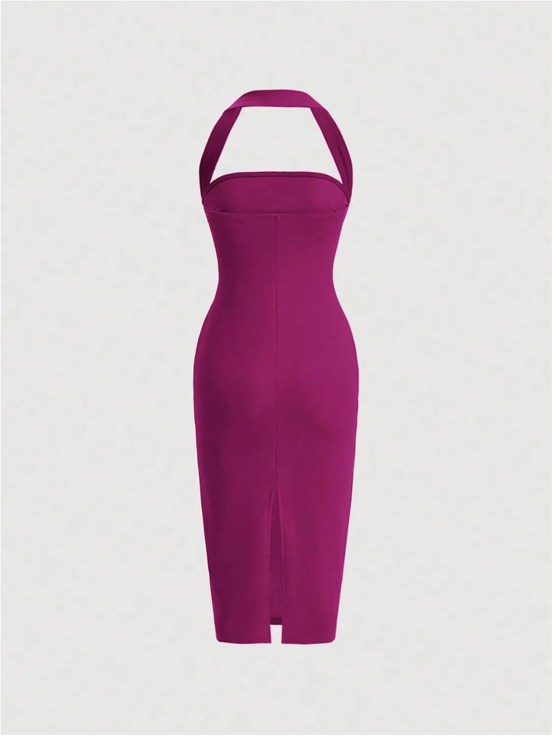 SOLY HUX Women's Halter Bodycon Dress Split Hem Midi Dress Backless Elegant Pencil Dresses