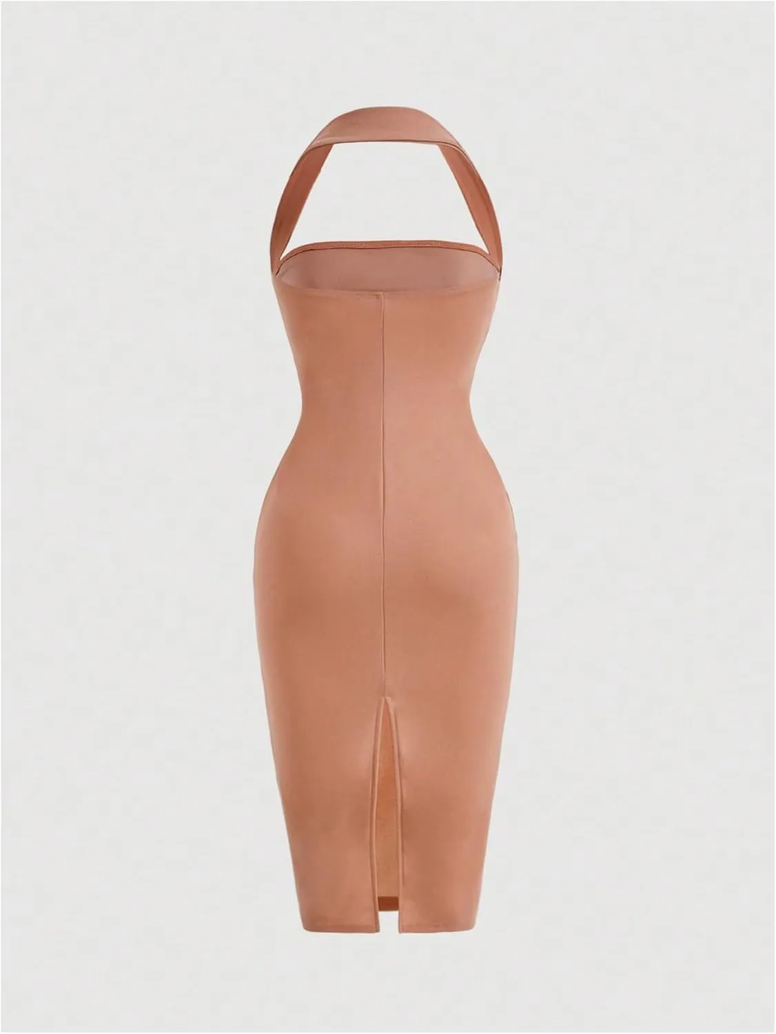 SOLY HUX Women's Halter Bodycon Dress Split Hem Midi Dress Backless Elegant Pencil Dresses
