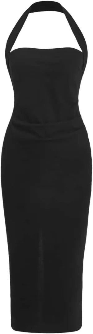 SOLY HUX Women's Halter Bodycon Dress Split Hem Midi Dress Backless Elegant Pencil Dresses