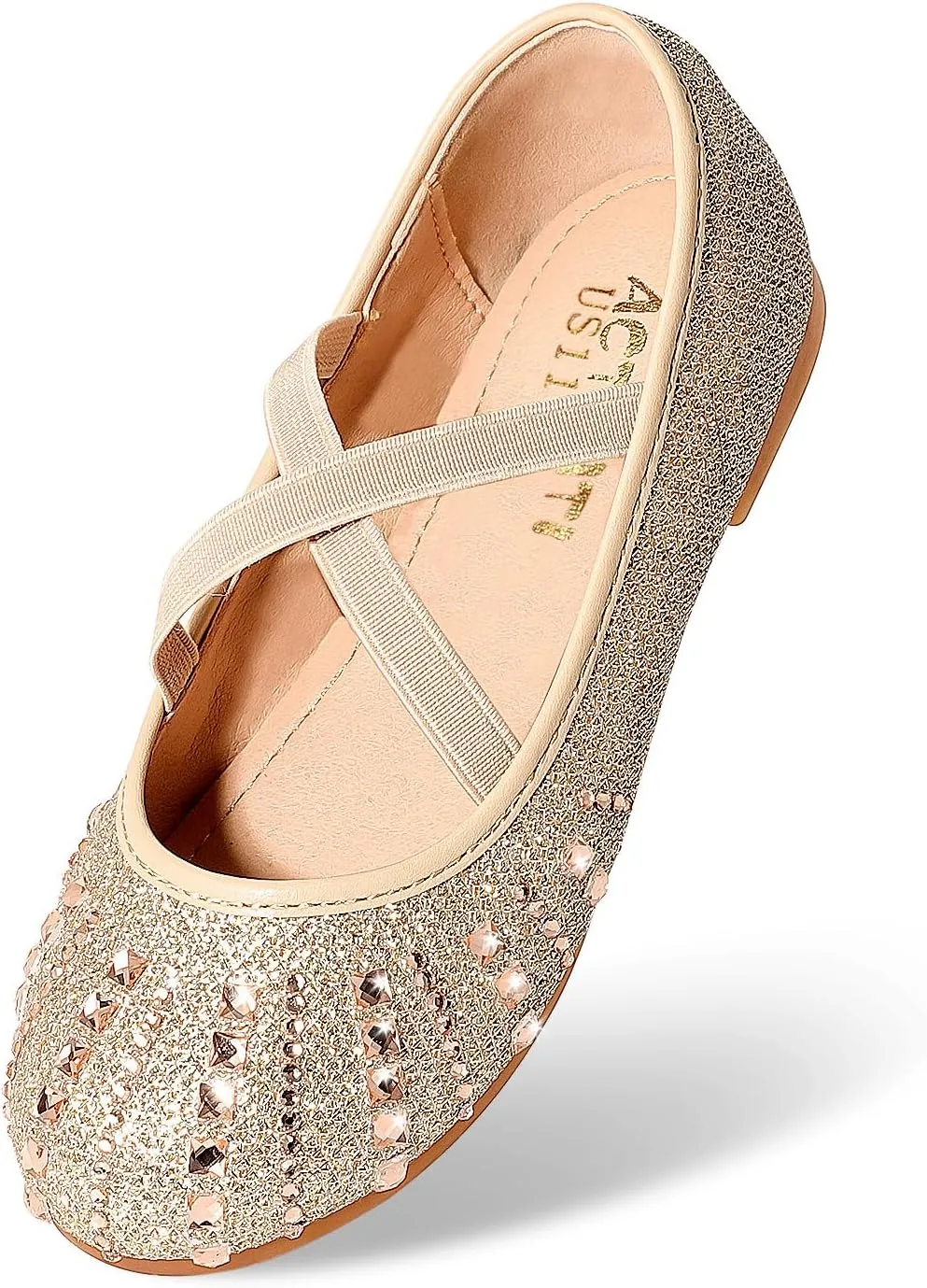 Sparkly Mary Jane Flats for Girls - Non-Slip Ballet Shoes with Rhinestones | Toddler Dress Shoes for Weddings, Parties, School (Breathable & Comfortable)