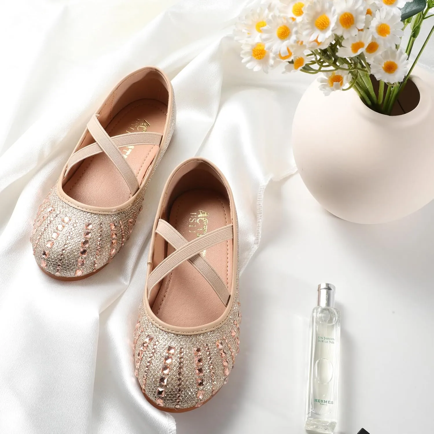 Sparkly Mary Jane Flats for Girls - Non-Slip Ballet Shoes with Rhinestones | Toddler Dress Shoes for Weddings, Parties, School (Breathable & Comfortable)