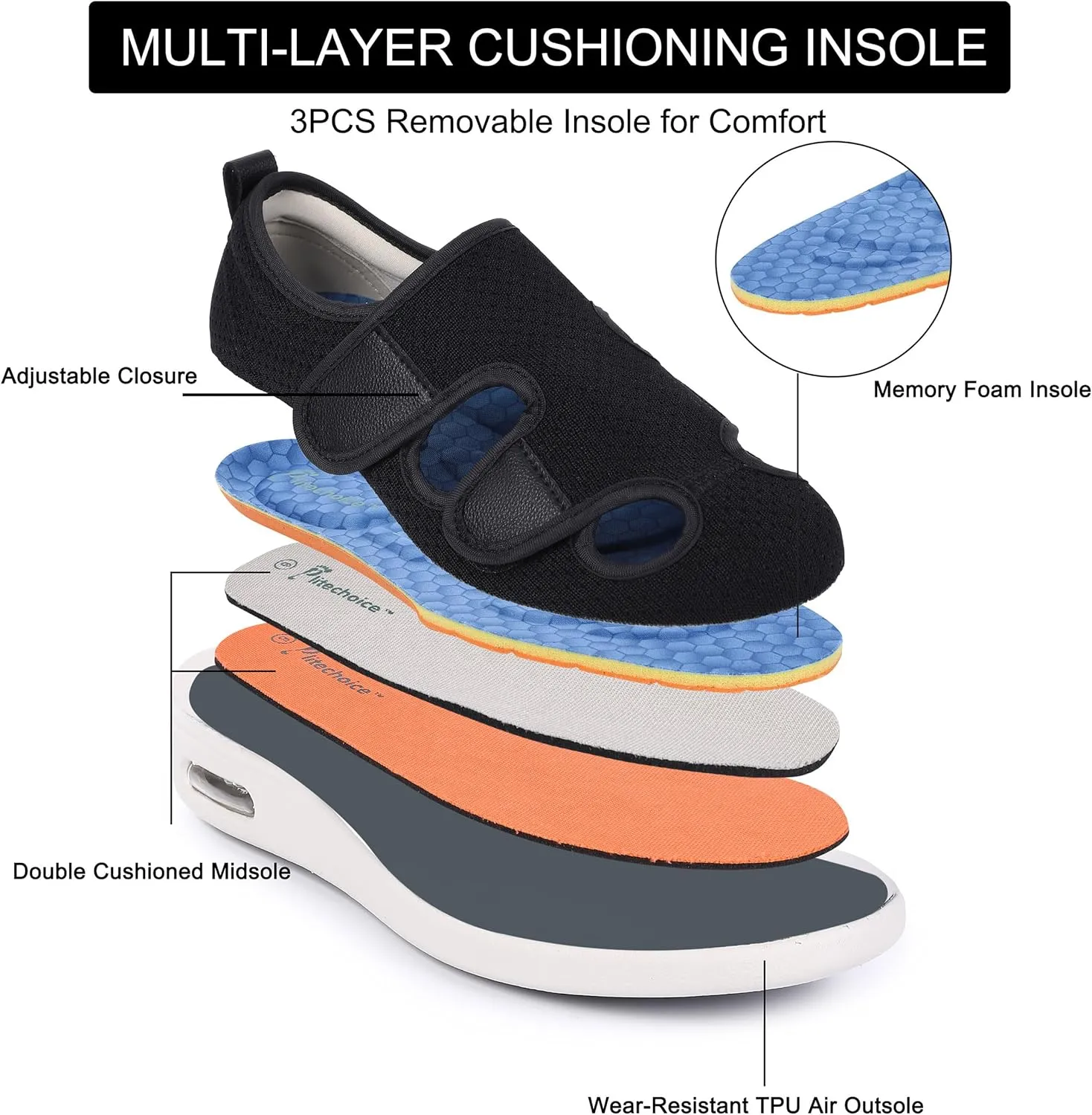 SPR&JOY Diabetic Shoes for Women, Women's Wide Width Elderly Shoes, Adjustable Closure Lightweight Breathable, Swollen Feet Edema Walking Sneakers