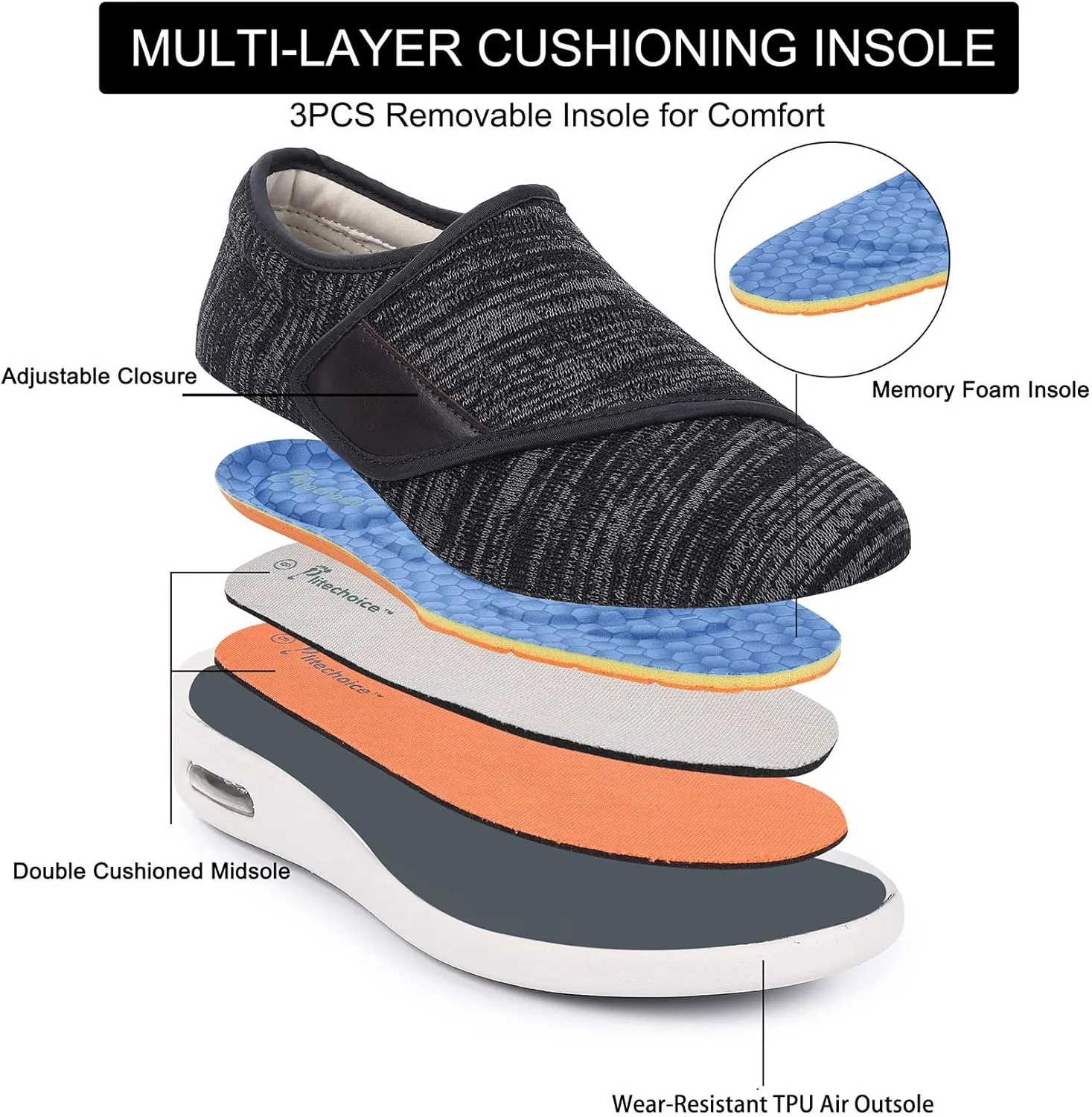 SPR&JOY Diabetic Shoes for Women, Women's Wide Width Elderly Shoes, Adjustable Closure Lightweight Breathable, Swollen Feet Walking Edema Sneakers