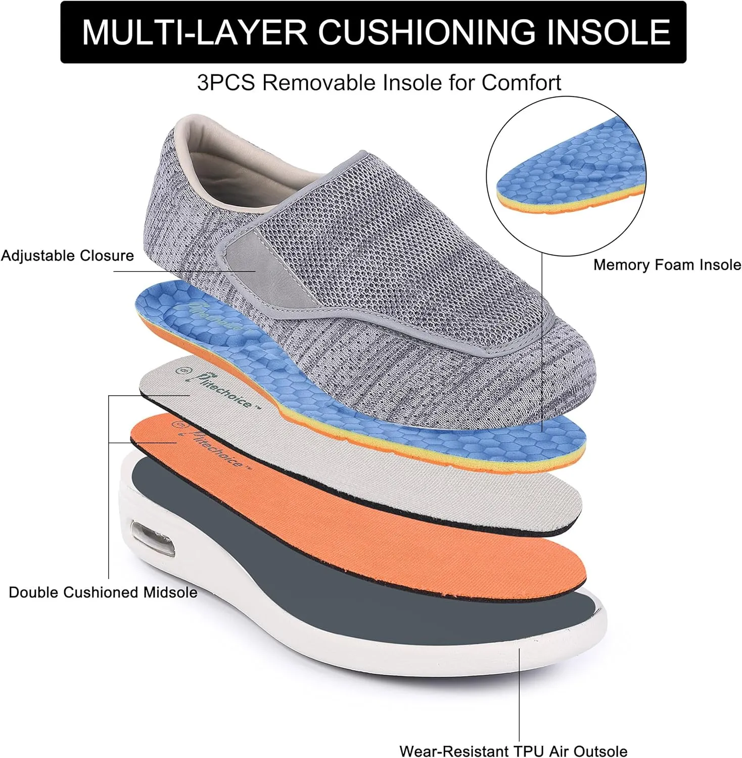 SPR&JOY Diabetic Shoes for Women, Women's Wide Width Elderly Shoes, Lightweight Adjustable Closure Breathable, Swollen Feet Walking Edema Sneakers