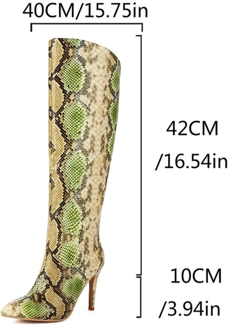 Straight Knee High Boots, Women Long Boots Pointed Toe Stiletto Pull on Snake Print Long Boots for Women PU Leather Large Size Straight Fashion Boots Heel Height 10cm