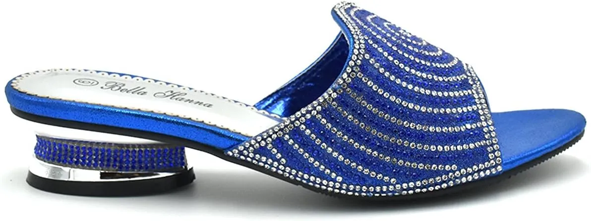Stylish & Comfort Women Low Heel Fashion Rhinestones Glitter Bling Open Toe Slip On Sandals/Sleepers Disley