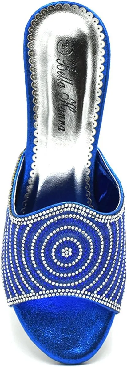 Stylish & Comfort Women Low Heel Fashion Rhinestones Glitter Bling Open Toe Slip On Sandals/Sleepers Disley