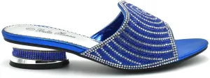 Stylish & Comfort Women Low Heel Fashion Rhinestones Glitter Bling Open Toe Slip On Sandals/Sleepers Disley