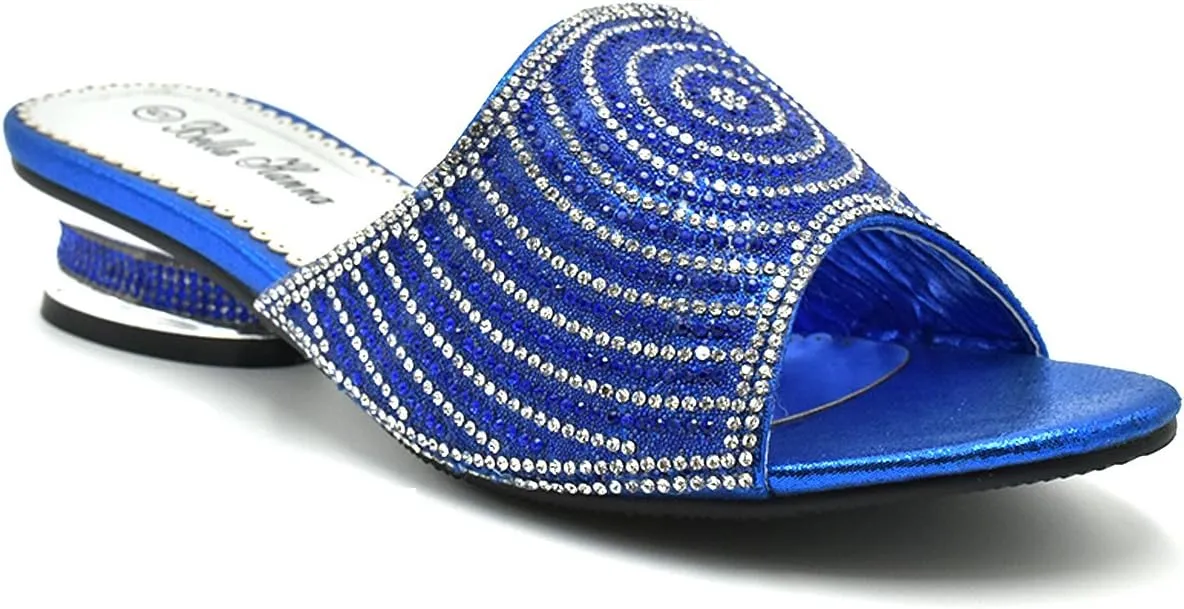 Stylish & Comfort Women Low Heel Fashion Rhinestones Glitter Bling Open Toe Slip On Sandals/Sleepers Disley