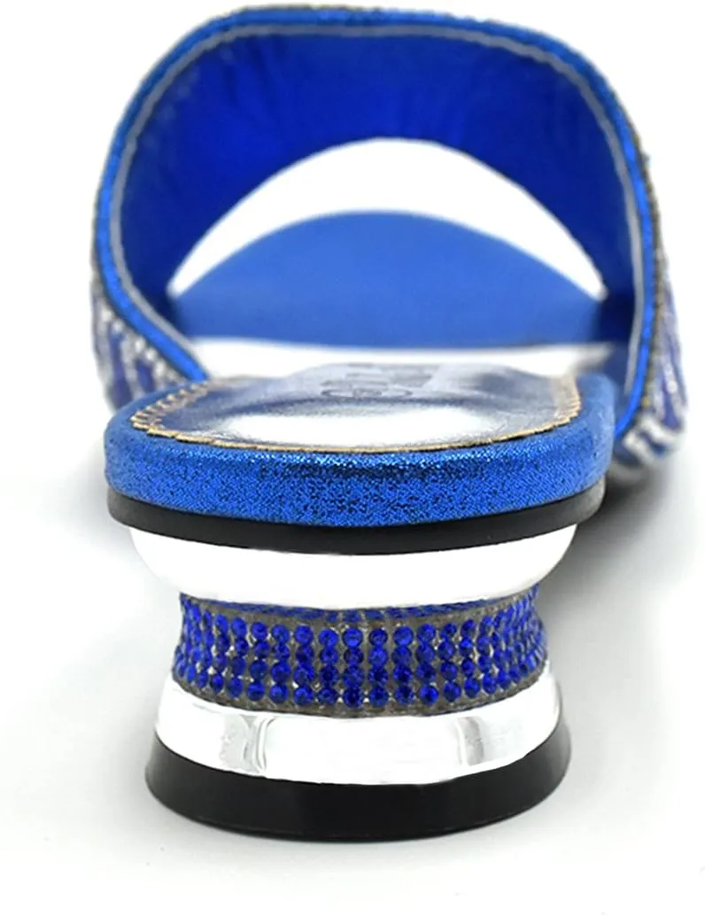 Stylish & Comfort Women Low Heel Fashion Rhinestones Glitter Bling Open Toe Slip On Sandals/Sleepers Disley