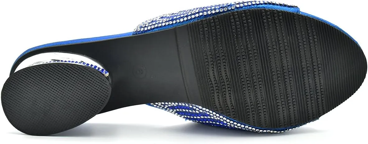 Stylish & Comfort Women Low Heel Fashion Rhinestones Glitter Bling Open Toe Slip On Sandals/Sleepers Disley