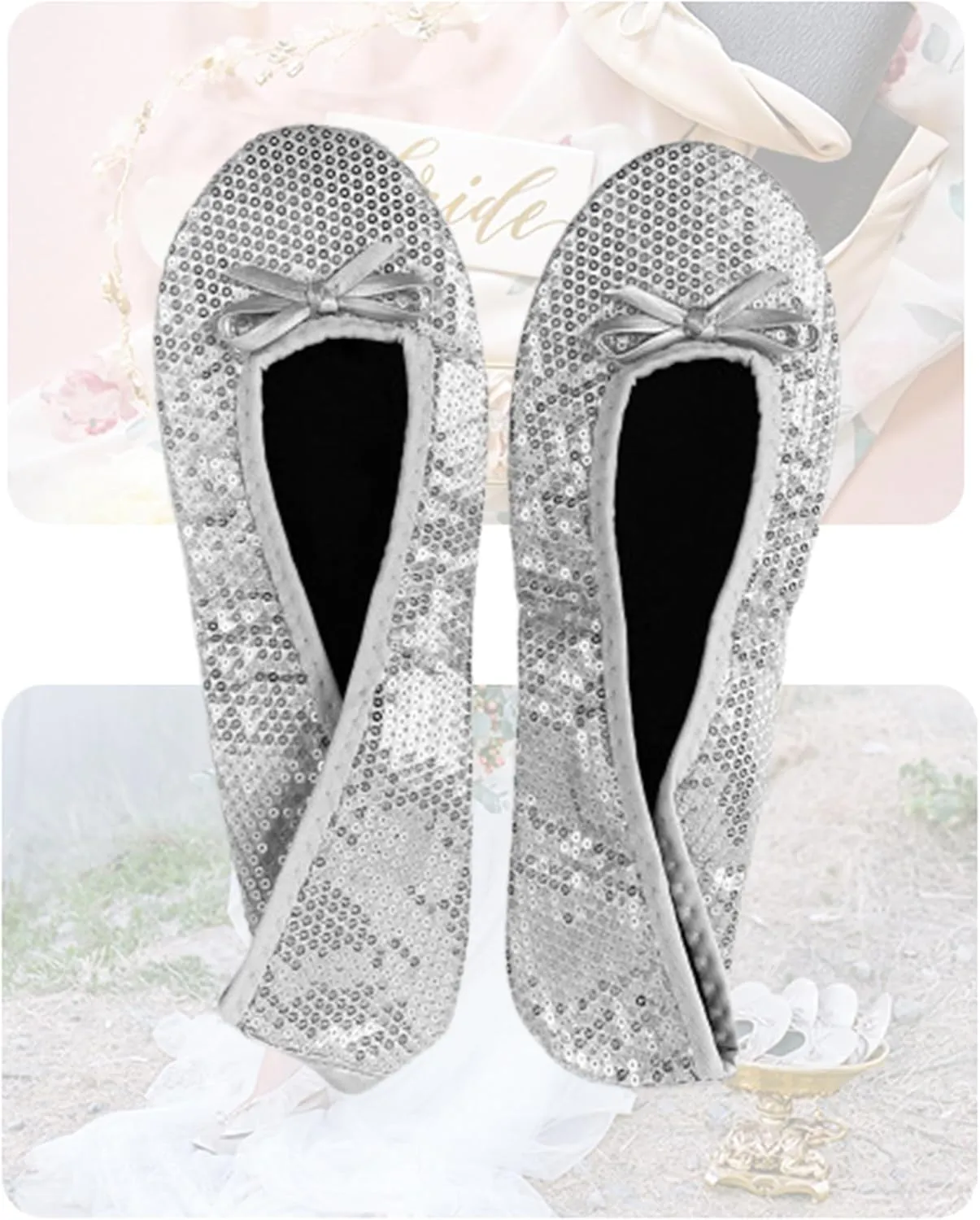 Stylish Foldable Ballet Flats for Women Portable Roll Up Travel Shoes for Wedding Bridesmaid Includes Carrying Pouch