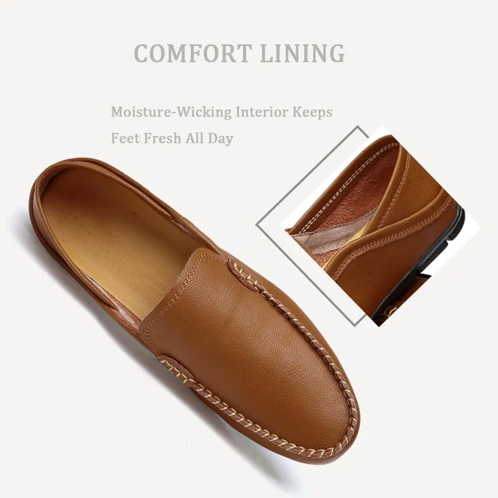 Succttssful Men's Leather Flat Loafers for Driving - Fashion Boat Shoes Slip On Walking Boat Shoes Casual Shoes for Travelling