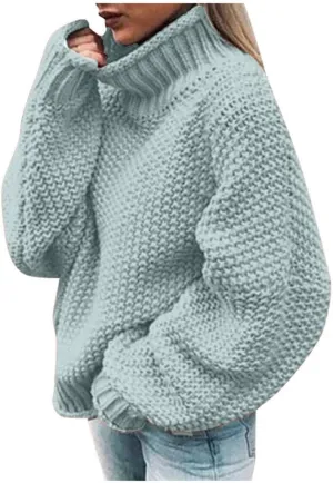 Sweaters for Women Oversized Turtleneck Batwing Sleeve Knitted Sweaters Casual Loose Warm Solid Color Pullover Tops
