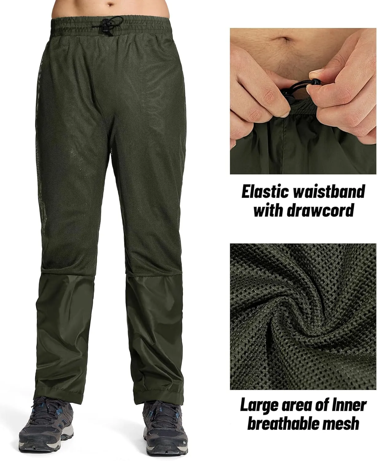SWISSWELL Men's Golf Rain Pants Hiking Pants for Men Waterproof Breathable Mesh with Waterproof Zipper Pockets
