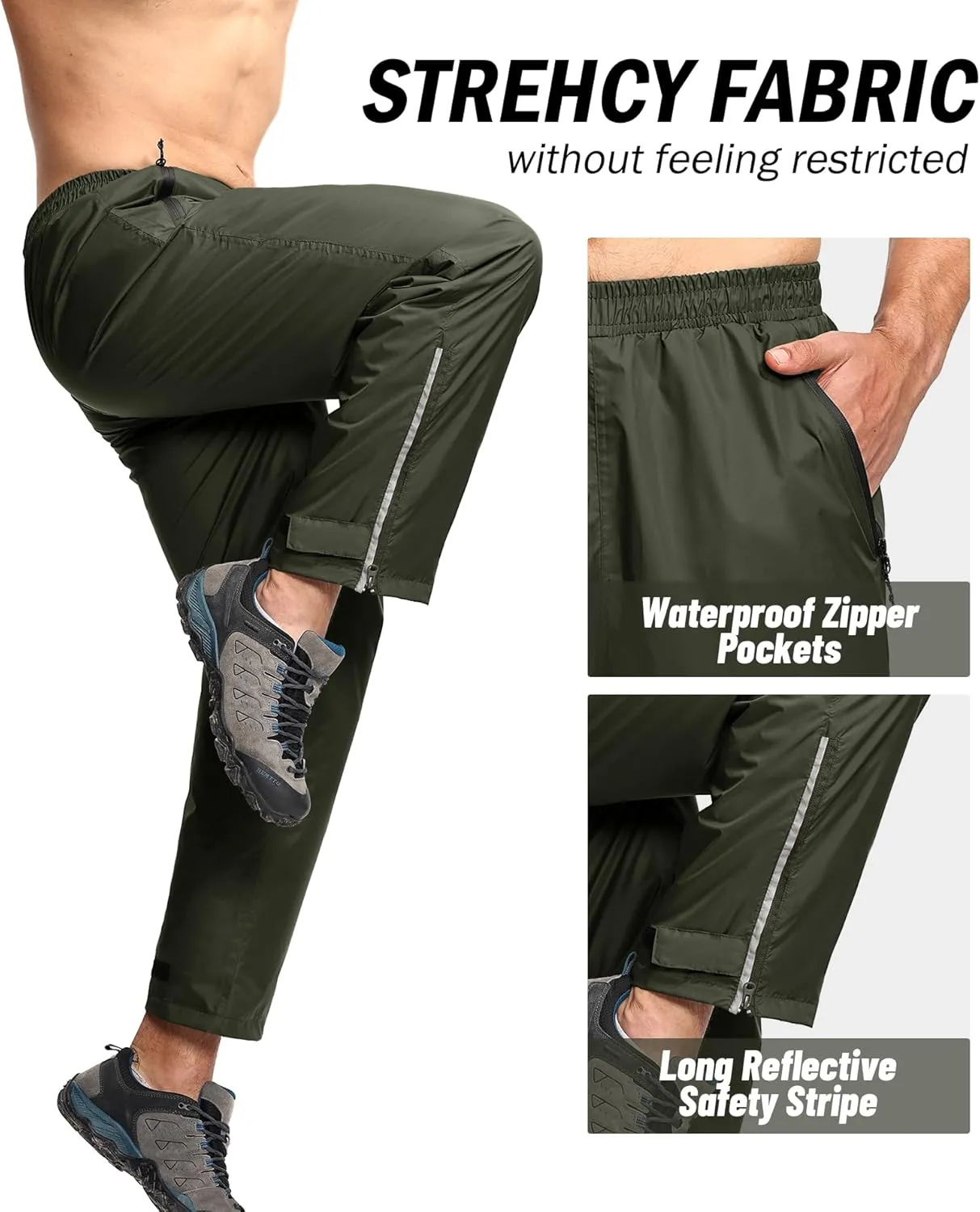 SWISSWELL Men's Golf Rain Pants Hiking Pants for Men Waterproof Breathable Mesh with Waterproof Zipper Pockets