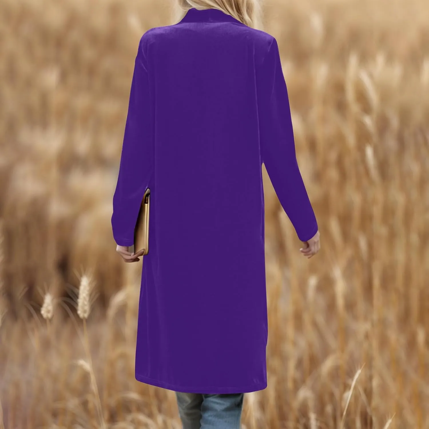 TANGNADE Velvet Cardigan Jackets for Women Long Lapel Collar Open Front Elegant Velour Blazer Cardigan Trench Coat