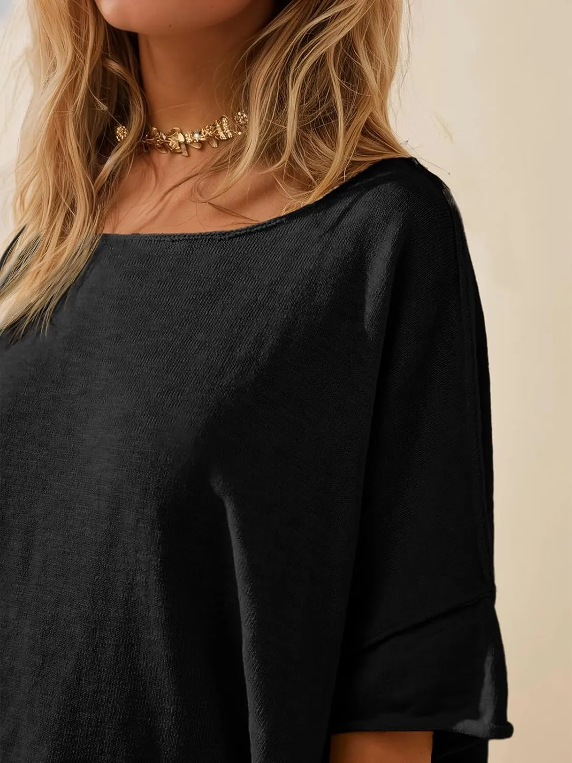 Tankaneo Women's Oversized T Shirts Casual Summer Crew Neck Loose Dropped Short Sleeve Side Slit Hem Blouse Tunic Tops