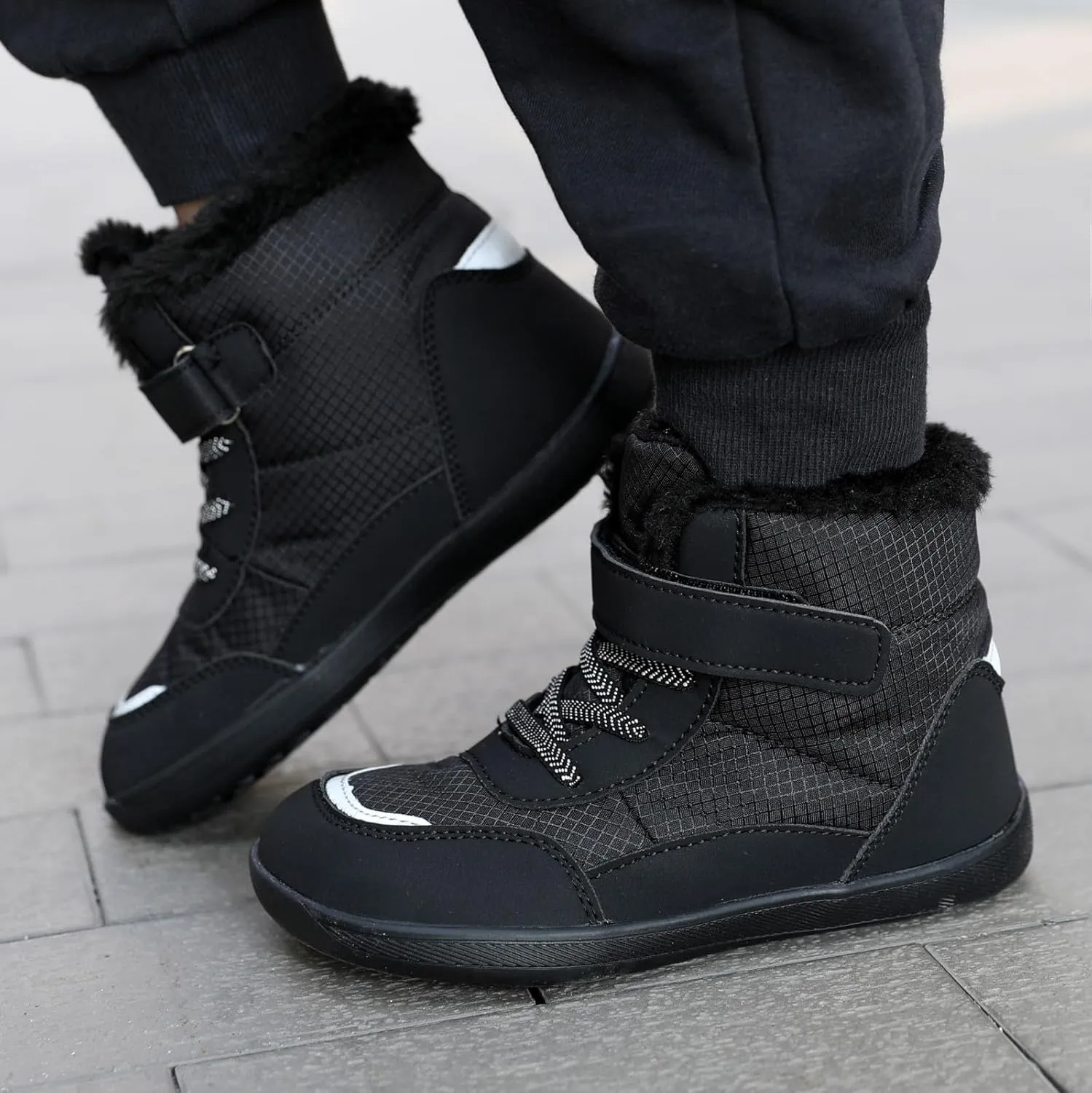 Toddler/Little/Big Kids Barefoot Shoes Girls Boys Winter Wide Toe Box Fur Lined Warm Anti-Slip Minimalist High Top Snow Boots