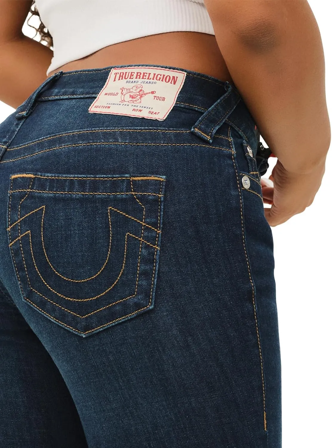 True Religion Women's Billie Mid Rise Straight Stretch Single Needle Stitching Jeans Pant