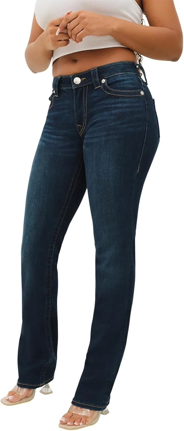 True Religion Women's Billie Mid Rise Straight Stretch Single Needle Stitching Jeans Pant