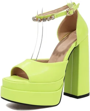 Tscoyuki Women's Platform Chunky Block High Heels, Fashion Peep Toe Ankle Strap Heeled Dress Sandals Pumps Shoes