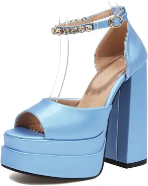 Tscoyuki Women's Platform Chunky Block High Heels, Fashion Peep Toe Ankle Strap Heeled Dress Sandals Pumps Shoes