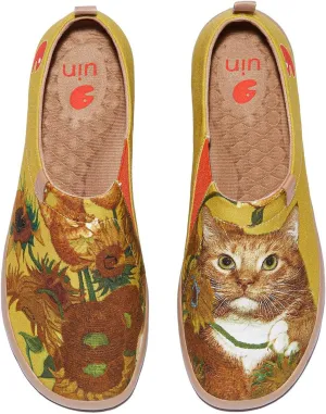 UIN Women's Art Travel Shoes Slip On Casual Loafers Lightweight Comfort Fashion Sneaker Fat Cat Art Toledo Ⅰ Sunflowers and Cat (10)