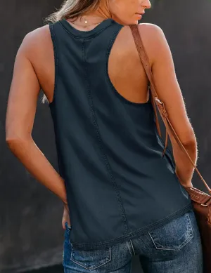 Uincloset Women's Summer Sleeveless V Neck Denim Tank Tops Casual Loose Button Down Shirts