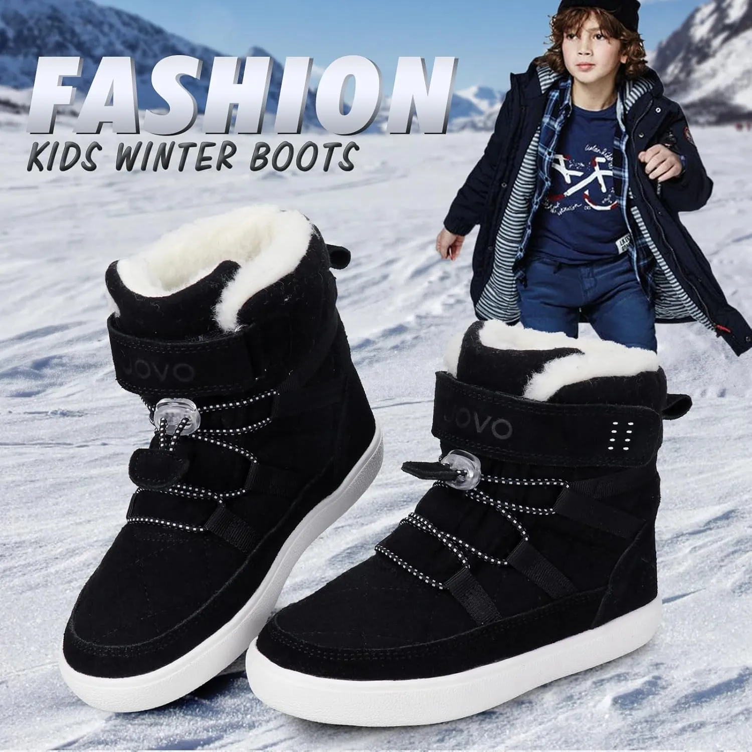 UOVO Boys Snow Boots Winter Waterproof Slip Resistant Fur Lined Outdoor Shoes(Little Kid/Big Kid)