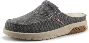 UPIShi Men's Arch Support Orthopedic Plantar Fasciitis Relief Slippers Canvas House Indoor Outdoor Slip On Loafers Non-Slip Casual Shoes Grey 7.5