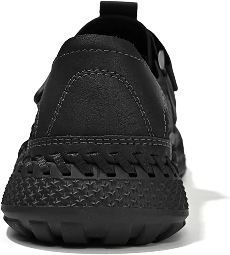 URLECHS Men's Breathable Mesh Closed Toe Hollow Sport Sandals Adjustable Hook&Loop Summer Beach Fishermen Shoes Comfortable Round Toe Anti-Slip Outdoor Casual Shoes