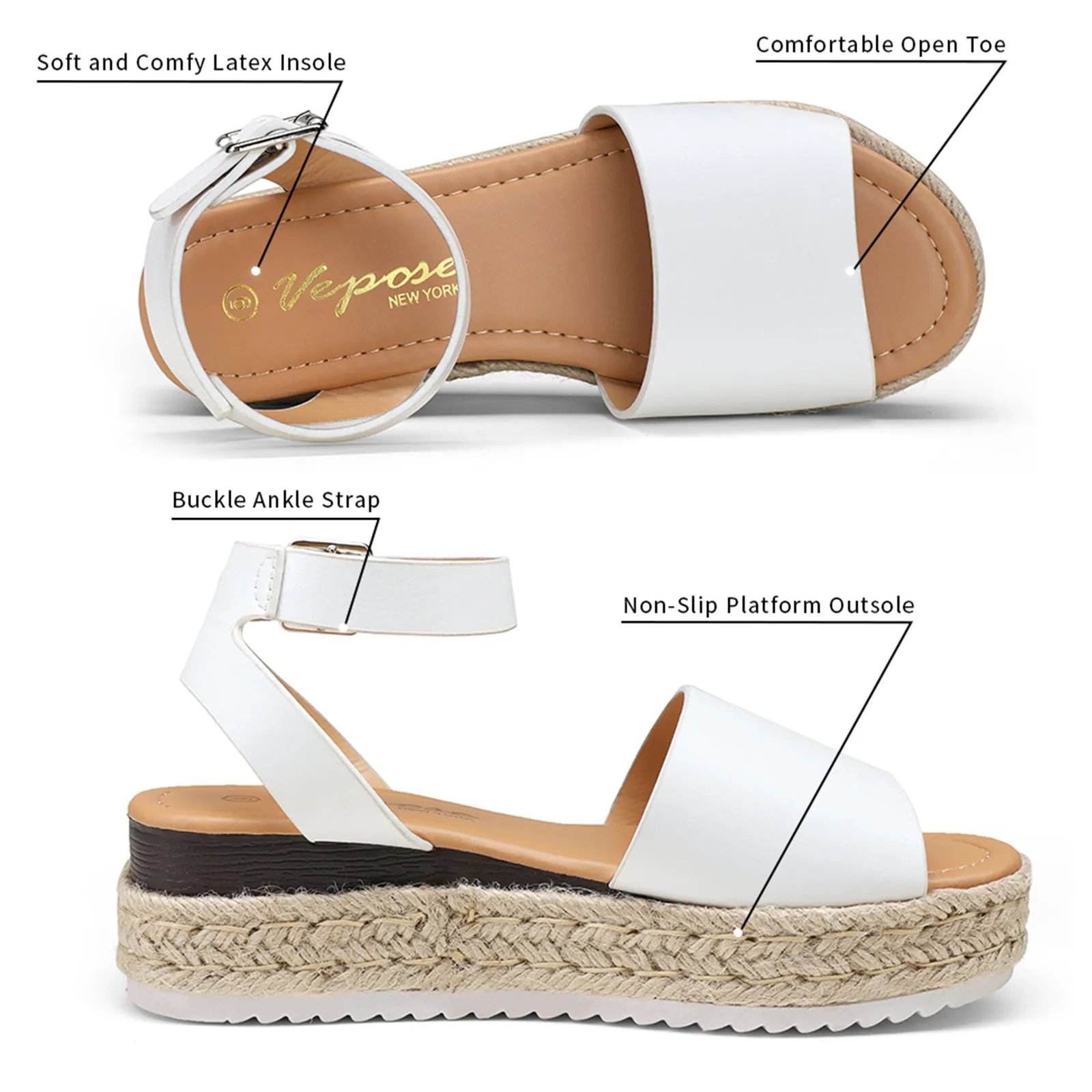 Vepose Women's 400A Espadrilles Sandals Classic Wedge Platform Sandal