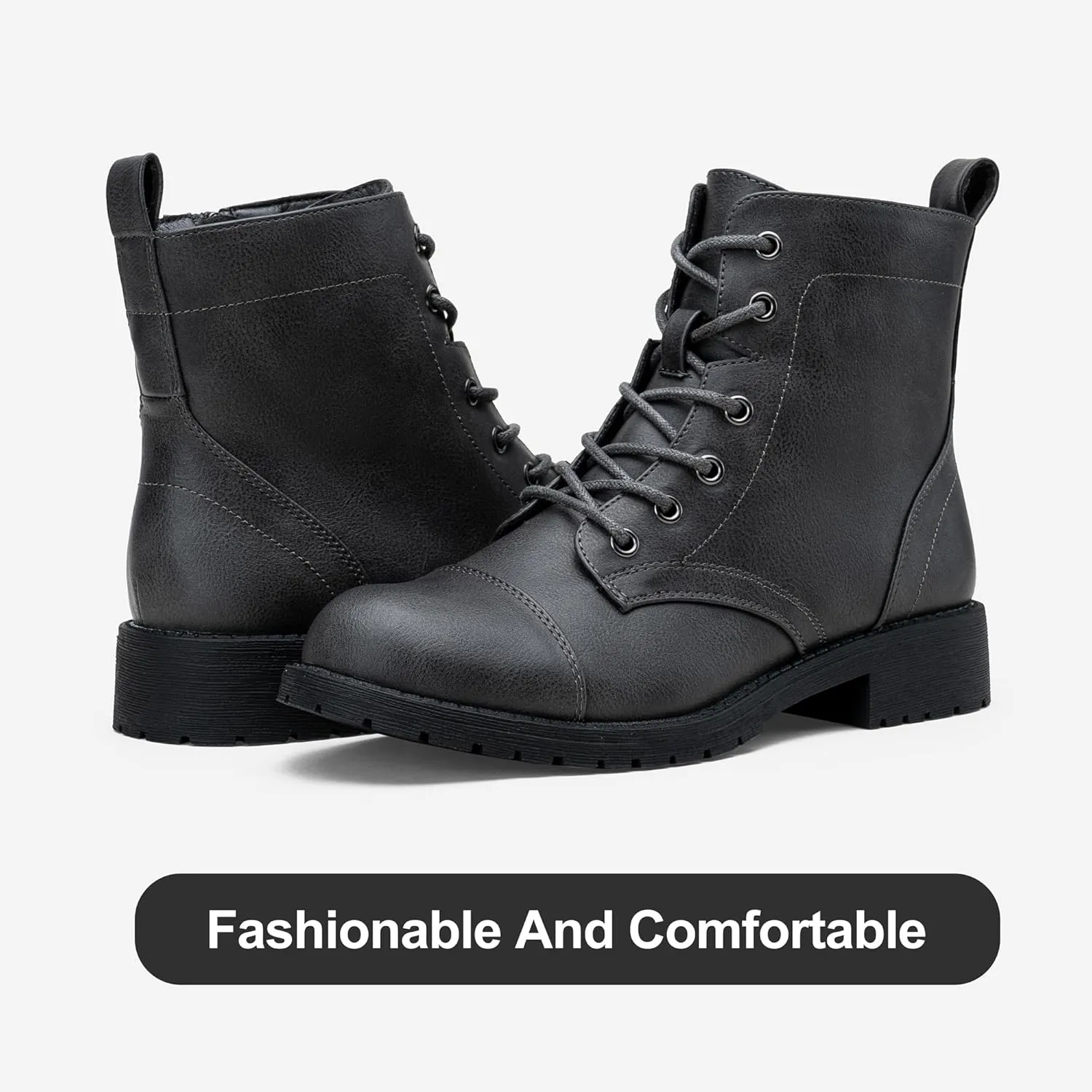 Vepose Women's Ankle Boots Lace up, Flat Fashion Combat Booties Low Heel