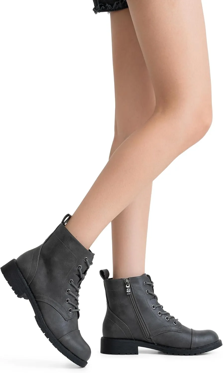 Vepose Women's Ankle Boots Lace up, Flat Fashion Combat Booties Low Heel