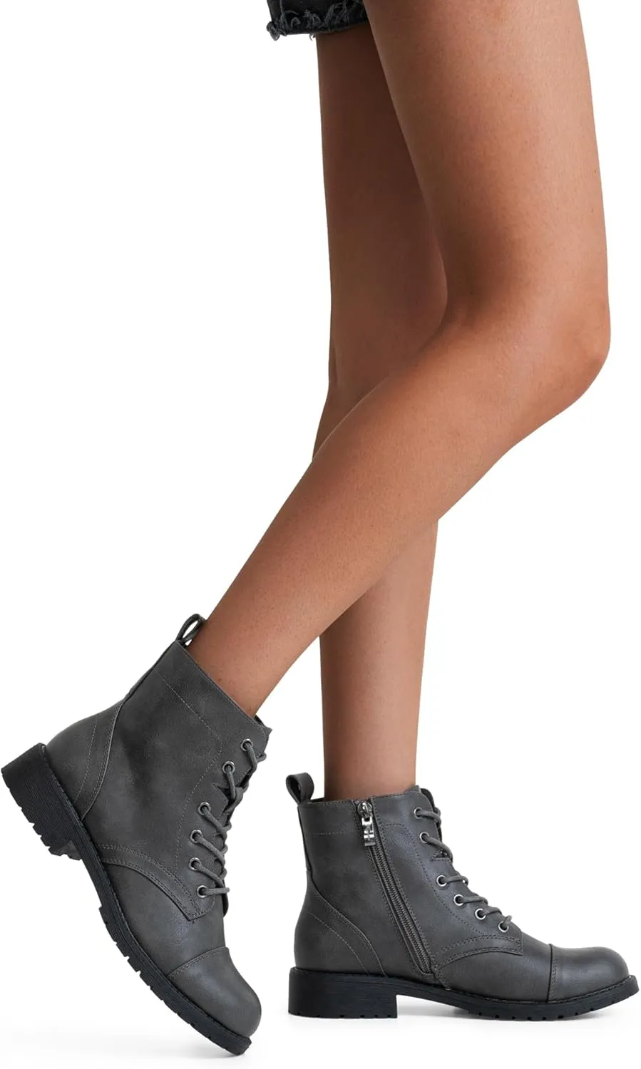 Vepose Women's Ankle Boots Lace up, Flat Fashion Combat Booties Low Heel