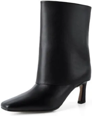 Vertundy Women's Knee High Boots Fold Over High Heel Booties Square Toe Comfortable Dress Kitten Heel Shoes
