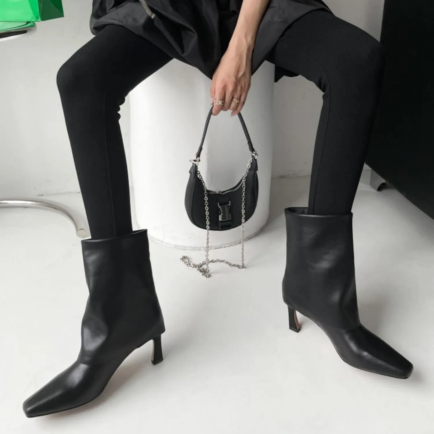 Vertundy Women's Knee High Boots Fold Over High Heel Booties Square Toe Comfortable Dress Kitten Heel Shoes