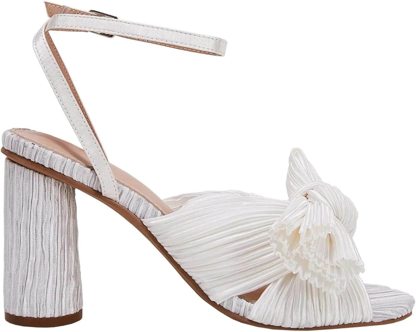 VETASTE Women's Bow Knot Heeled Sandals Bridal Wedding Open Toe Ankle Strap Chunky Heels