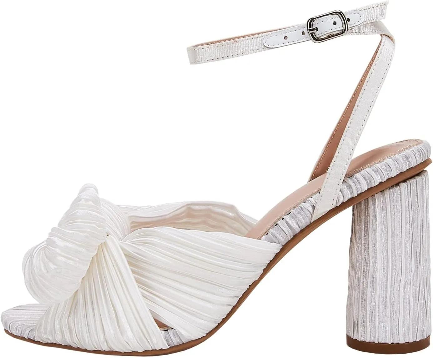 VETASTE Women's Bow Knot Heeled Sandals Bridal Wedding Open Toe Ankle Strap Chunky Heels