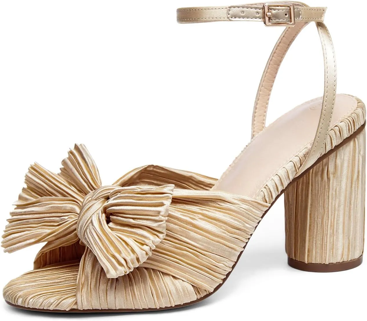 VETASTE Women's Bow Knot Heeled Sandals Bridal Wedding Open Toe Ankle Strap Chunky Heels