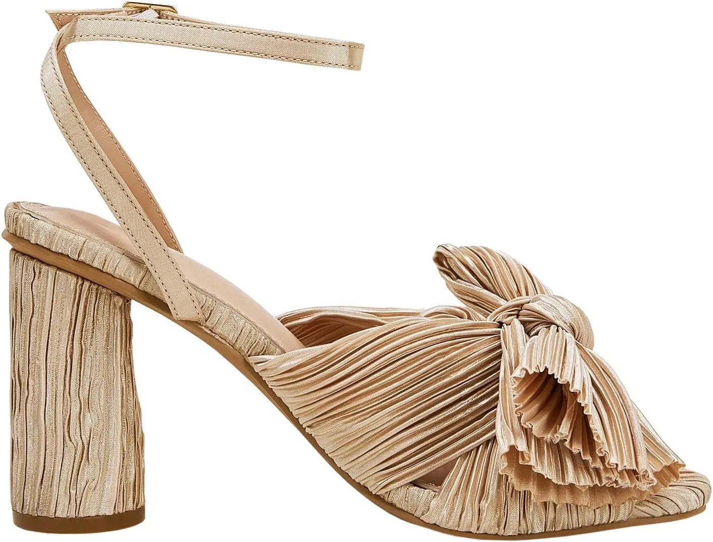 VETASTE Women's Bow Knot Heeled Sandals Bridal Wedding Open Toe Ankle Strap Chunky Heels