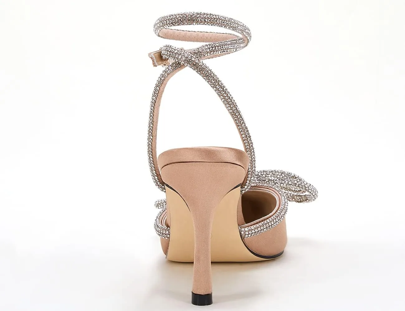 VETASTE Women's Double Bow Pointed Toe Ankle Strap Crystal Pumps Wedding Bridal Party Stilettos Backless Satin Heeled Sandals
