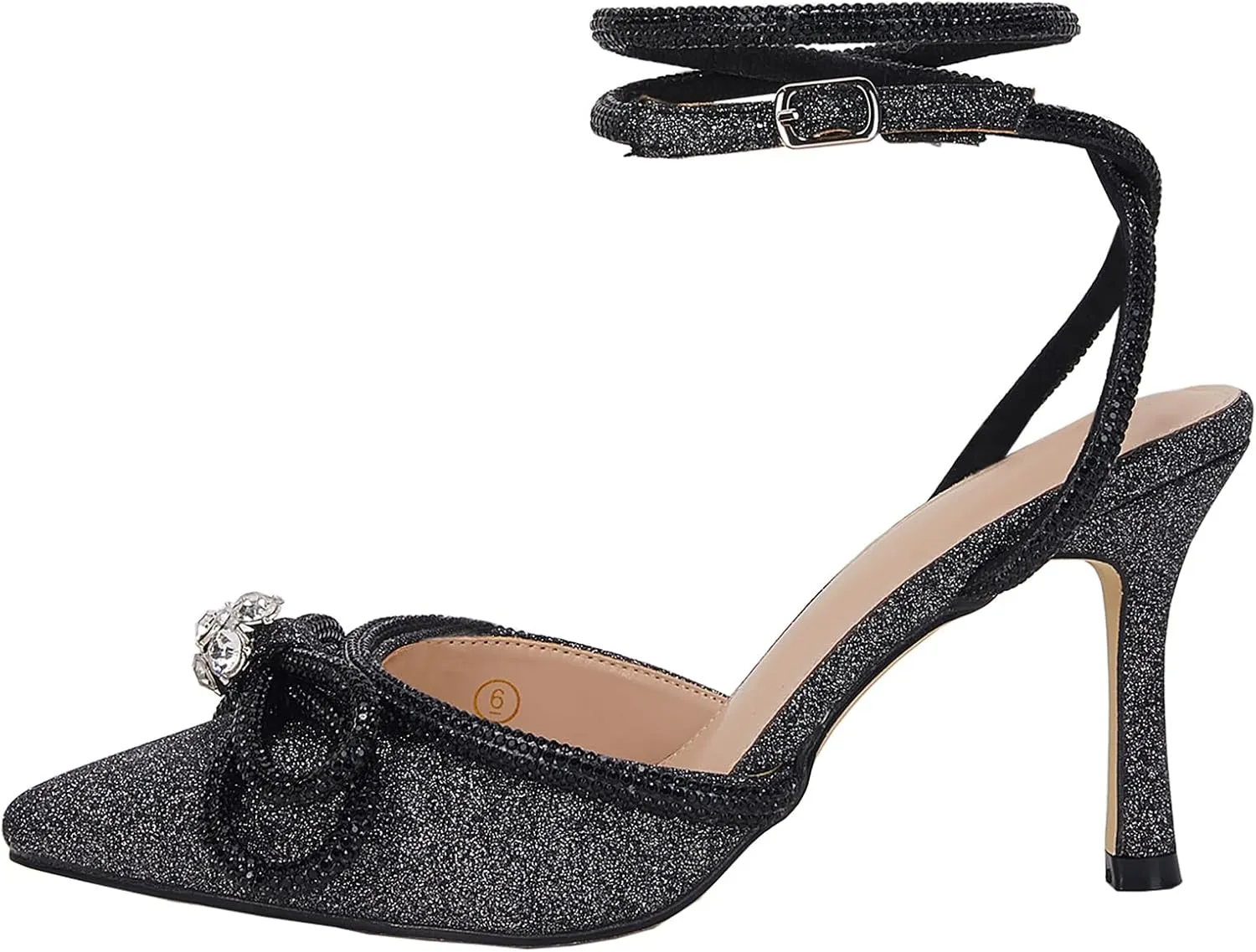 VETASTE Women's Double Bow Pointed Toe Ankle Strap Crystal Pumps Wedding Bridal Party Stilettos Backless Satin Heeled Sandals